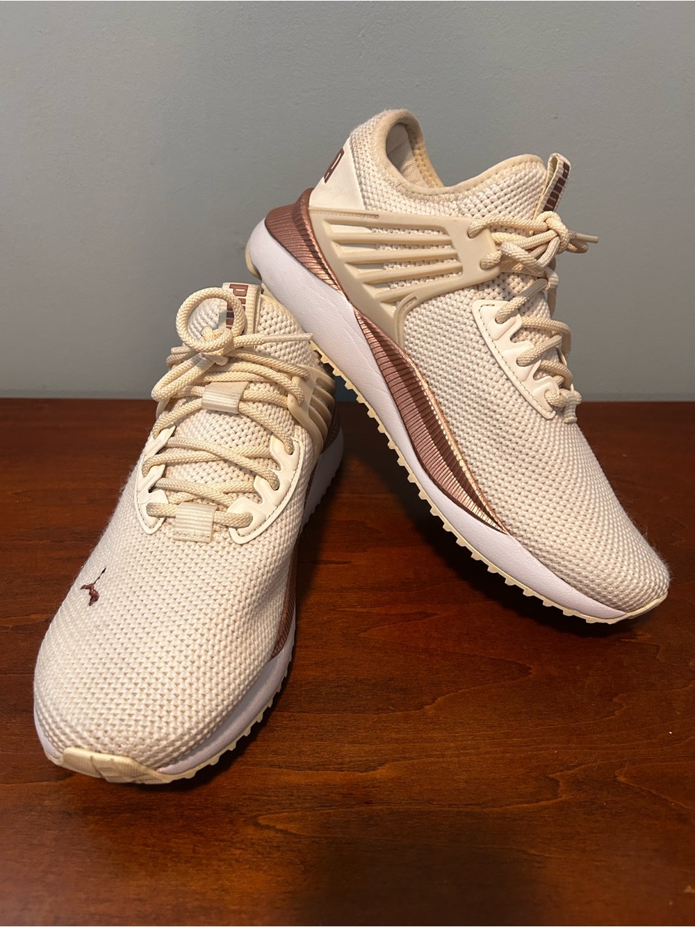 PUMA Women's Pacer Future Lux Knit Athletic Sneakers with rose gold trim size 9